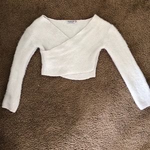 Fashionova crop top wrap fuzzy sweater